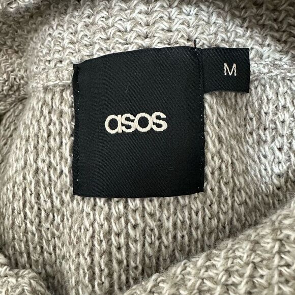 Asos Gray Fisherman Knit Button Front Cardigan Sweater Mens Medium Cozy Casual - Picture 5 of 10